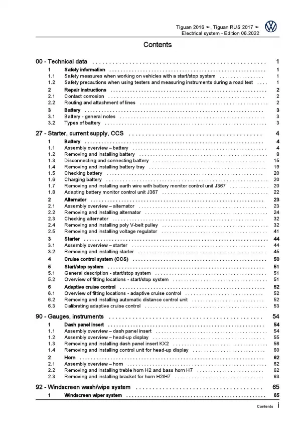 VW Tiguan type AD 2016-2021 electrical system repair workshop manual pdf ebook