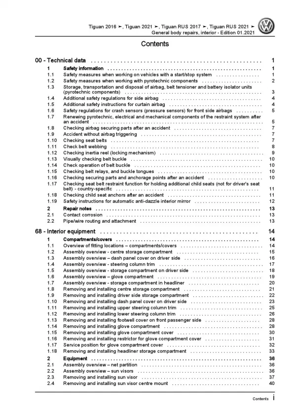 VW Tiguan AD AX (16>) general body repairs interior repair workshop manual pdf