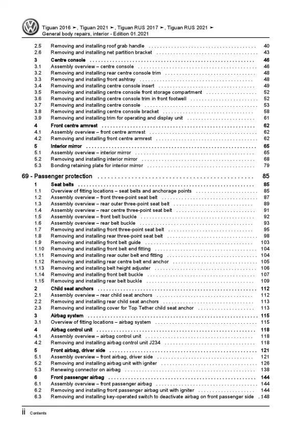 VW Tiguan AD AX (16>) general body repairs interior repair workshop manual pdf