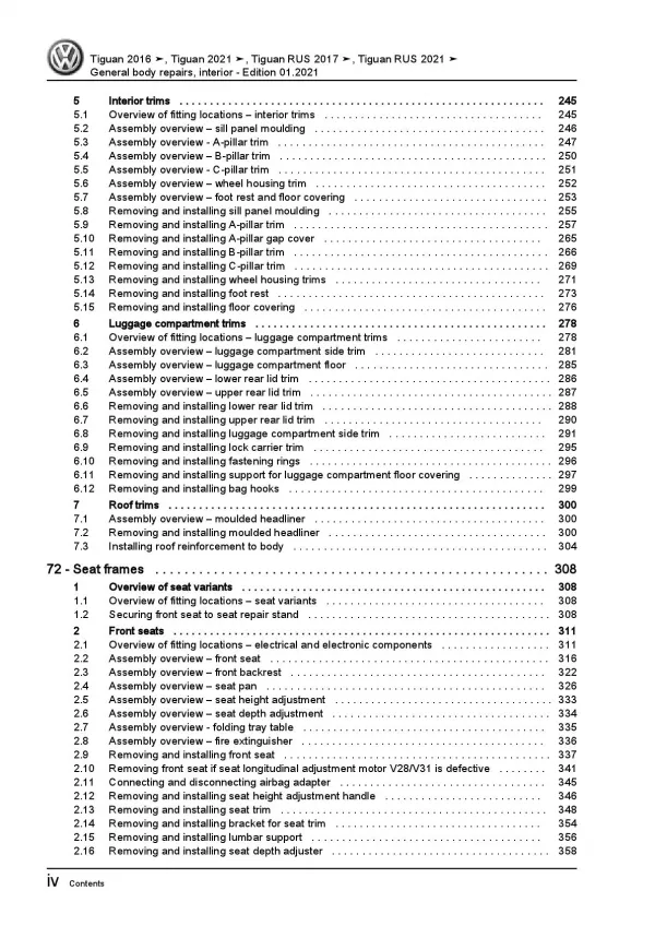 VW Tiguan AD AX (16>) general body repairs interior repair workshop manual pdf