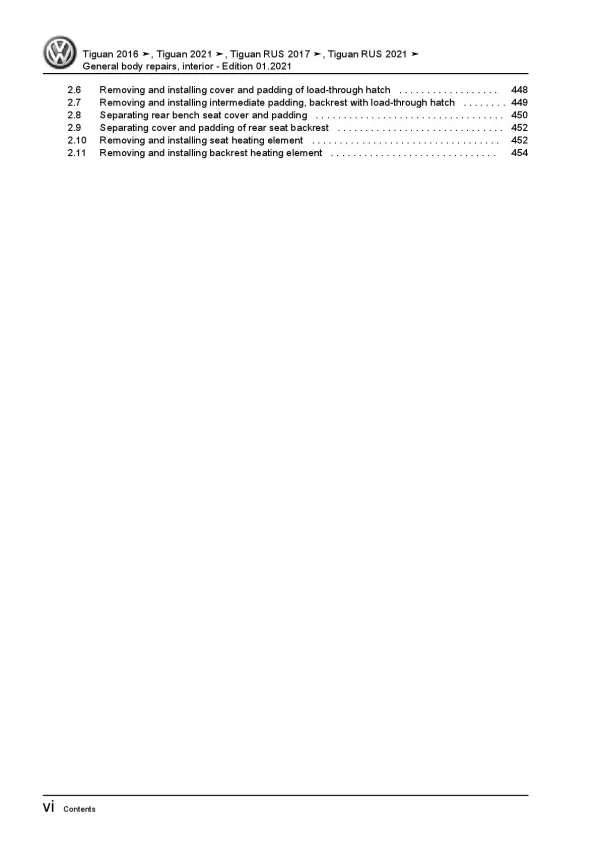 VW Tiguan AD AX (16>) general body repairs interior repair workshop manual pdf