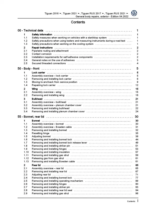 VW Tiguan AD AX (16>) general body repairs exterior repair workshop manual pdf