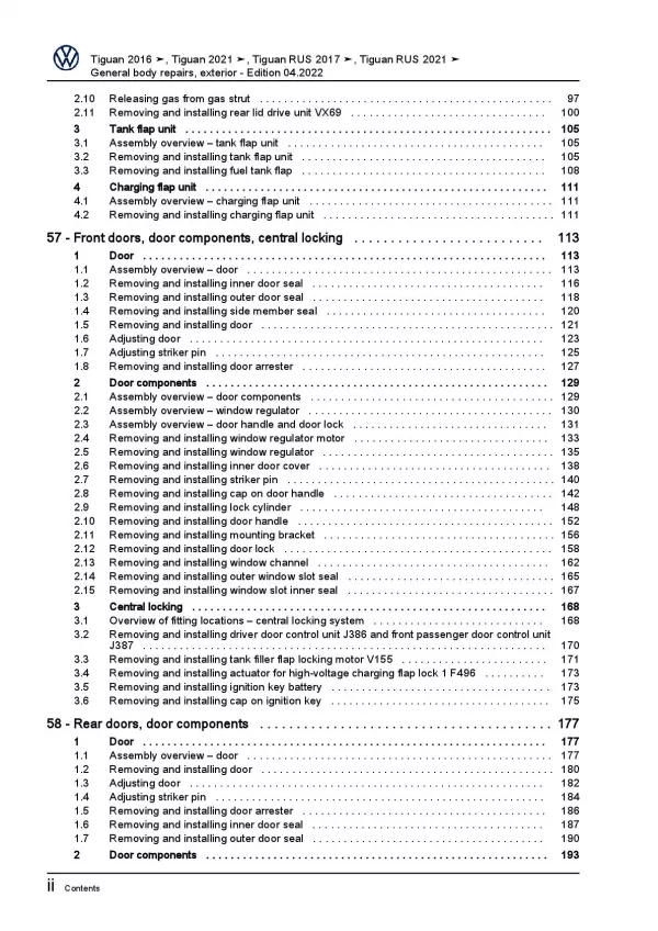 VW Tiguan AD AX (16>) general body repairs exterior repair workshop manual pdf