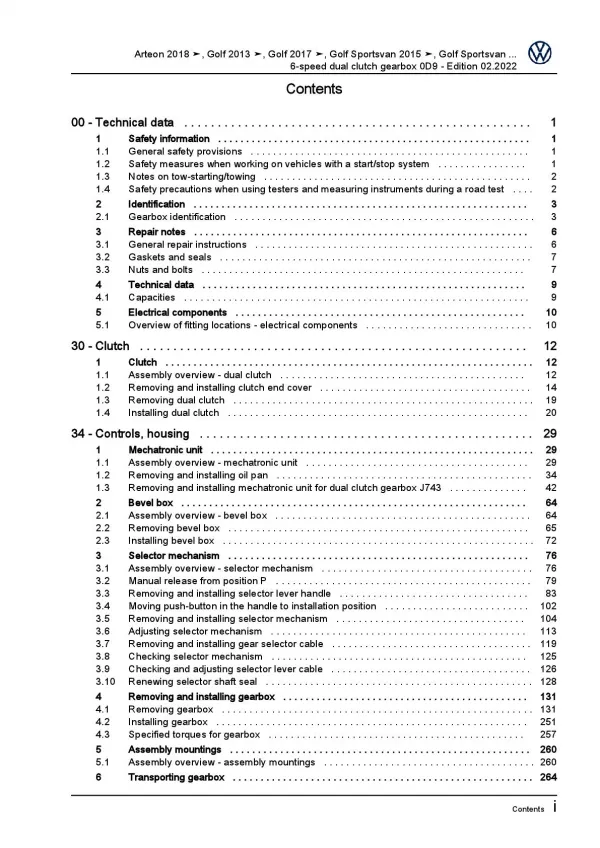 VW Tiguan AD (16-21) 6 speed dual clutch gearbox 0D9 repair workshop manual pdf