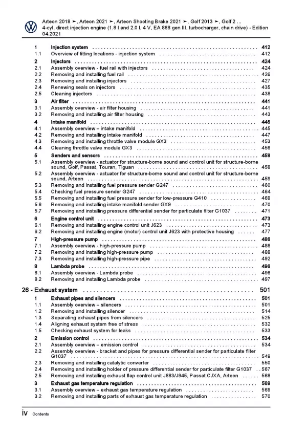 VW Tiguan AD AX from 2016 4-cyl. petrol engines 179-290 hp repair manual pdf