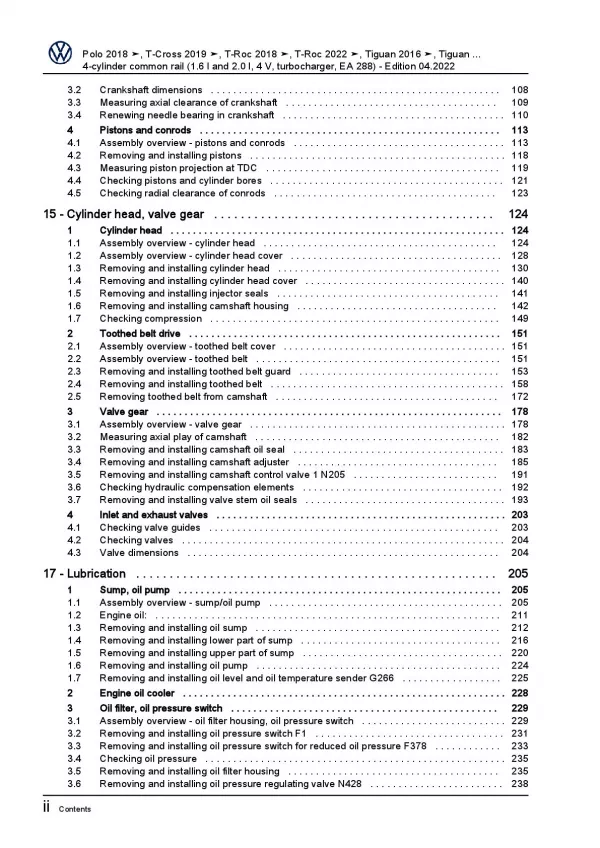 VW Tiguan AD (16-21) 4-cyl. diesel engines 80-190 hp repair workshop manual pdf