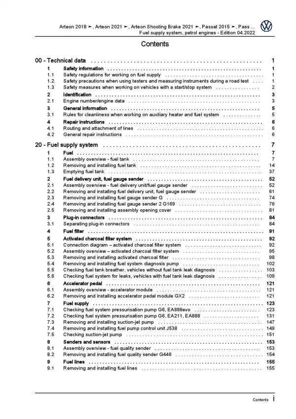 VW Tiguan AD AX from 2016 fuel supply system petrol engines repair manual pdf