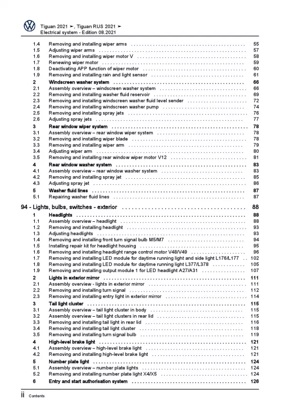 VW Tiguan type AX from 2021 electrical system repair workshop manual pdf ebook