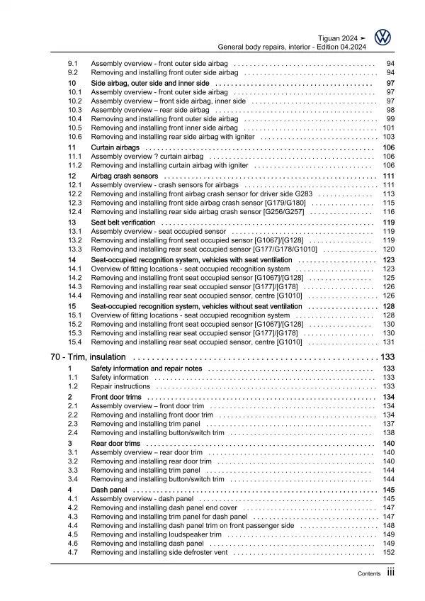 VW Tiguan 3 CT from 2023 general body repairs interior guide workshop pdf eBook