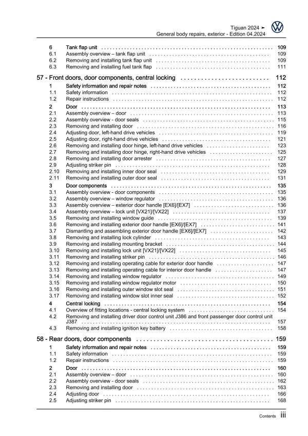 VW Tiguan 3 CT from 2023 general body repairs exterior guide workshop pdf eBook