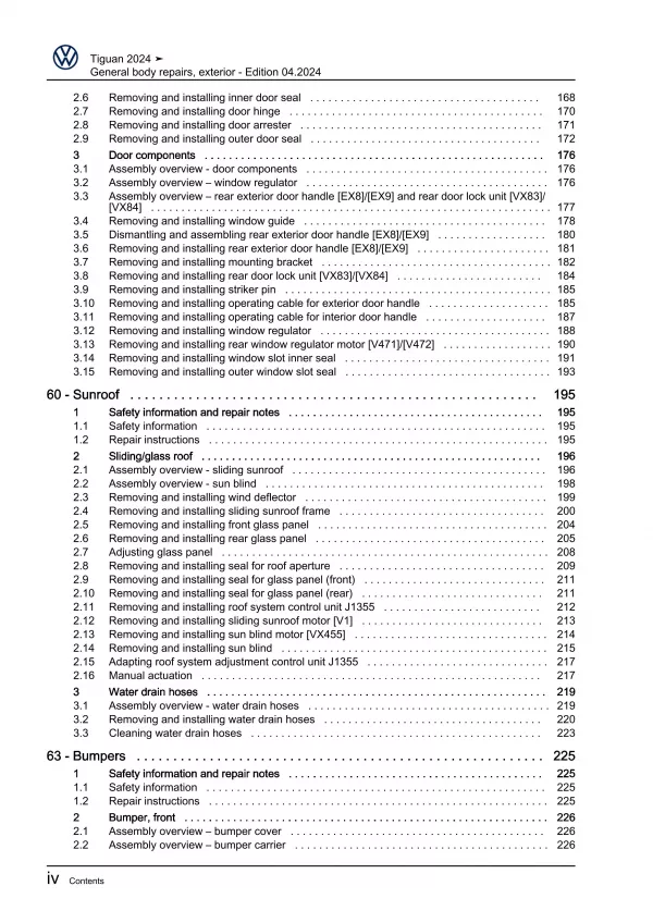 VW Tiguan 3 CT from 2023 general body repairs exterior guide workshop pdf eBook