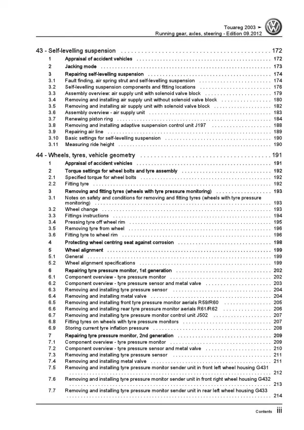 VW Touareg 7L 2002-2010 running gear axles steering repair workshop manual pdf