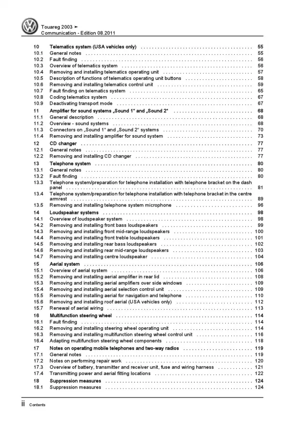 VW Touareg 7L (02-10) communication radio navigation repair workshop manual pdf