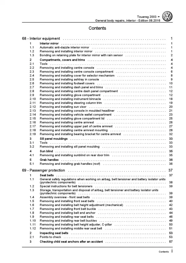 VW Touareg 7L 2002-2010 general body repairs interior repair workshop manual pdf