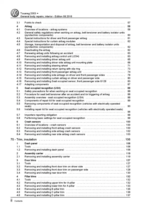 VW Touareg 7L 2002-2010 general body repairs interior repair workshop manual pdf