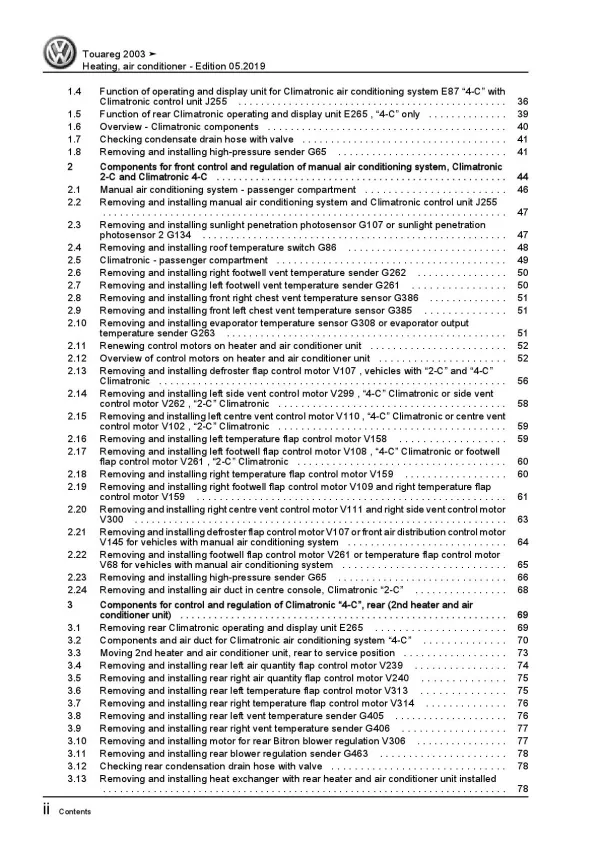 VW Touareg 7L (02-10) heating air conditioning system repair workshop manual pdf