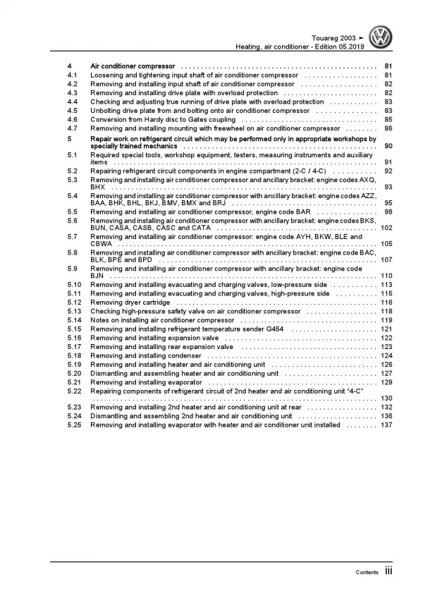 VW Touareg 7L (02-10) heating air conditioning system repair workshop manual pdf