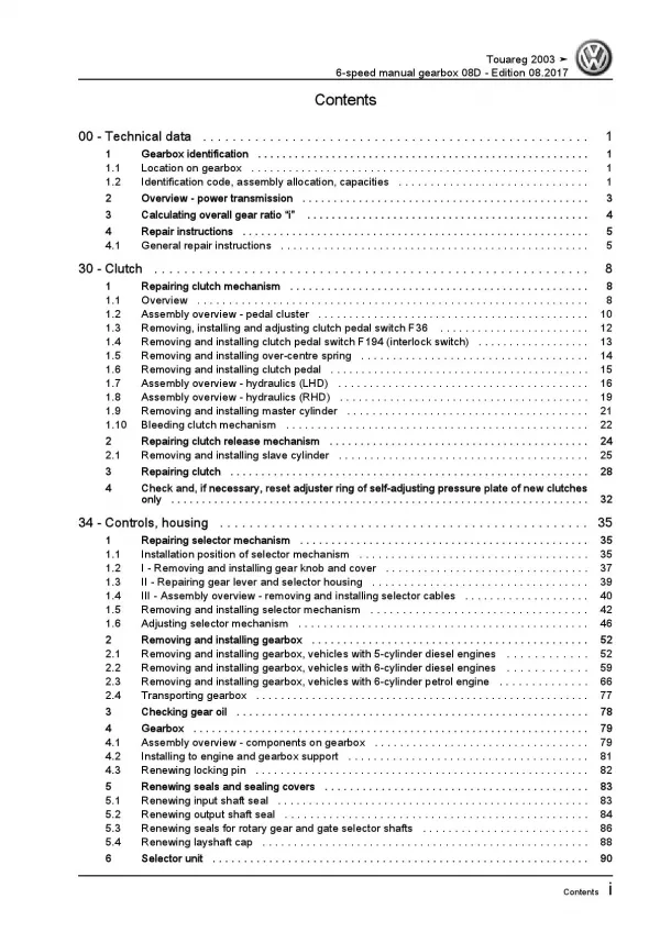 VW Touareg 7L 2002-2010 6 speed manual gearbox 08D repair workshop manual pdf