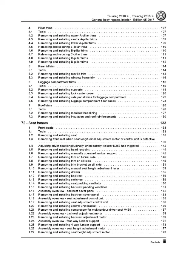 VW Touareg 7P 2010-2018 general body repairs interior repair workshop manual pdf