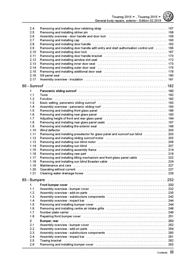 VW Touareg 7P 2010-2018 general body repairs exterior repair workshop manual pdf