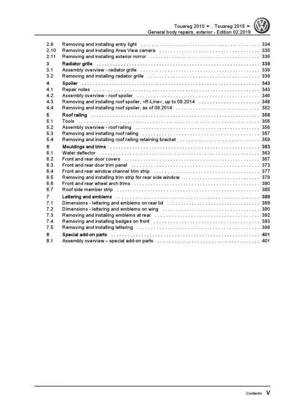 VW Touareg 7P 2010-2018 general body repairs exterior repair workshop manual pdf