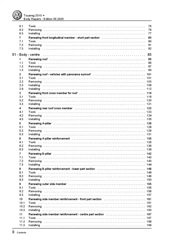 VW Touareg type 7P 2010-2014 body repairs workshop repair manual pdf ebook