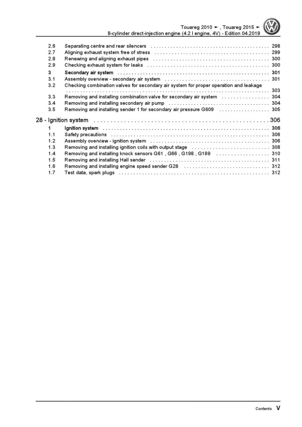 VW Touareg type 7P 2010-2018 8-cyl. 4.2l petrol engines 360 hp repair manual pdf