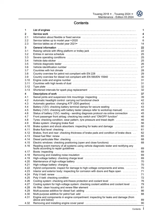 VW Touareg 3 type CR from 2018 maintenance repair workshop manual pdf file ebook