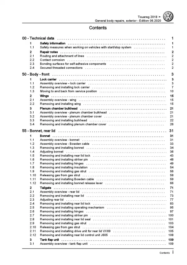 VW Touareg 3 CR from 2018 general body repairs exterior repair workshop manual