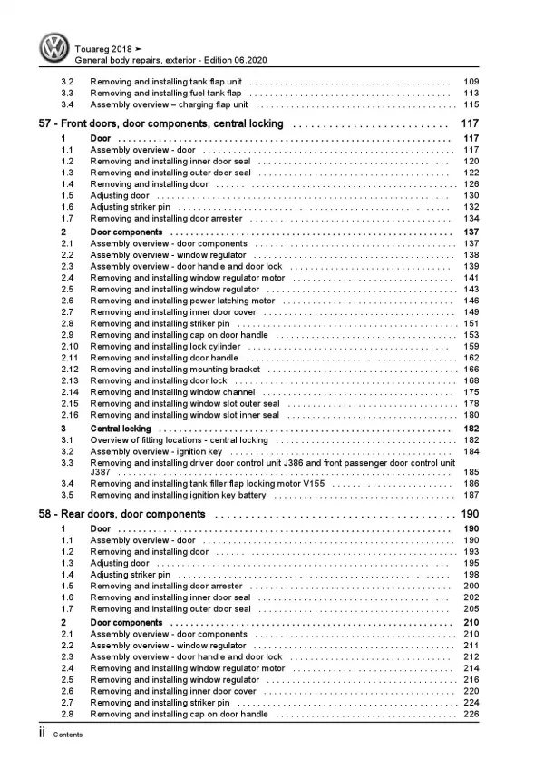 VW Touareg 3 CR from 2018 general body repairs exterior repair workshop manual