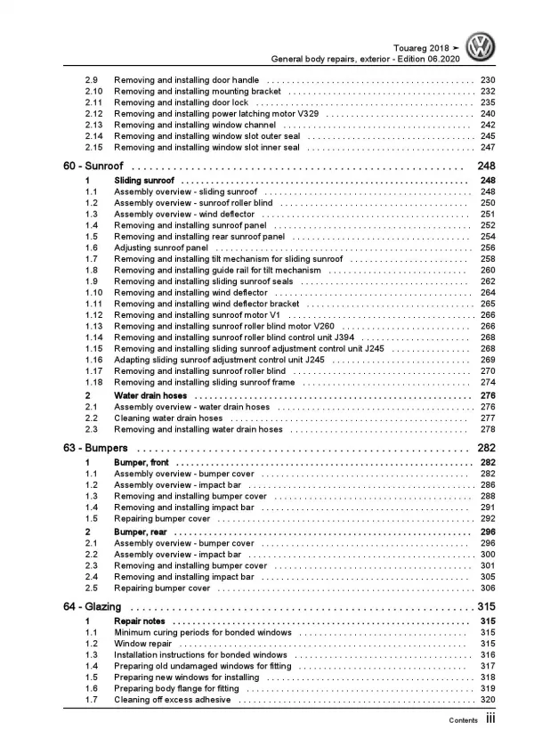 VW Touareg 3 CR from 2018 general body repairs exterior repair workshop manual