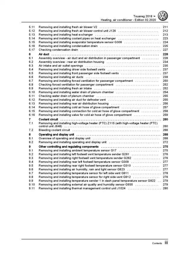 VW Touareg 3 CR from 2018 heating air conditioning system repair workshop manual