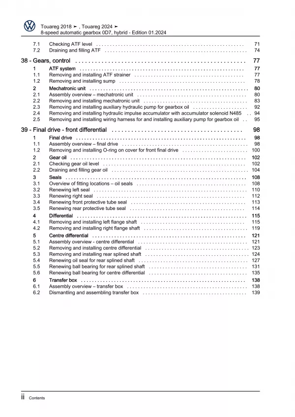 VW Touareg 3 CR from 2018 8 speed automatic gearbox 0D7 repair workshop manual