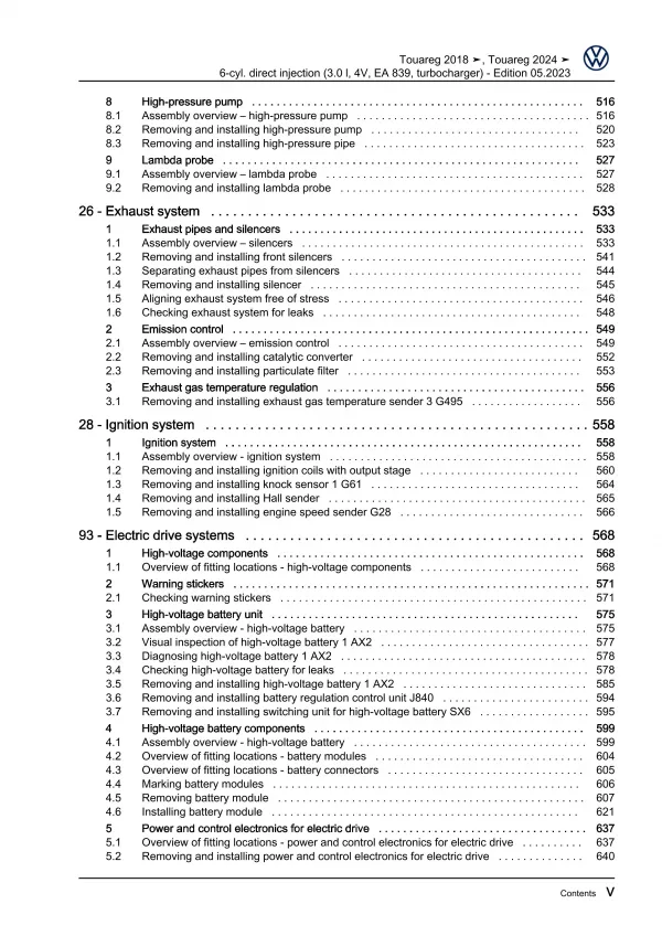 VW Touareg 3 type CR from 2018 6-cyl. 3.0l petrol engines 340 hp repair manual