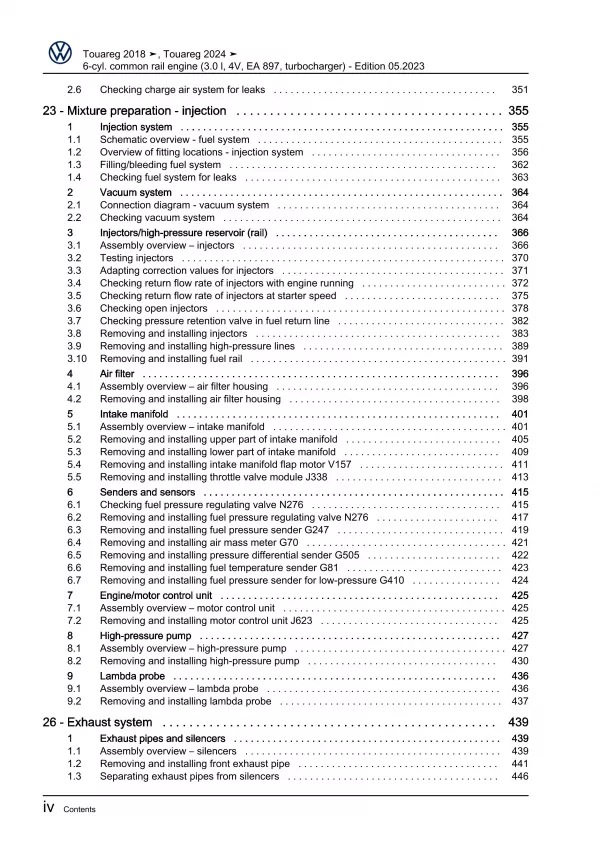 VW Touareg 3 CR from 2018 6-cyl. 3.0l diesel engine 249-258 hp repair manual pdf