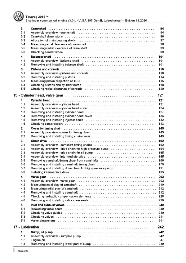 VW Touareg 3 CR from 2018 6-cyl. 3.0l diesel engine 231-285 hp repair manual pdf