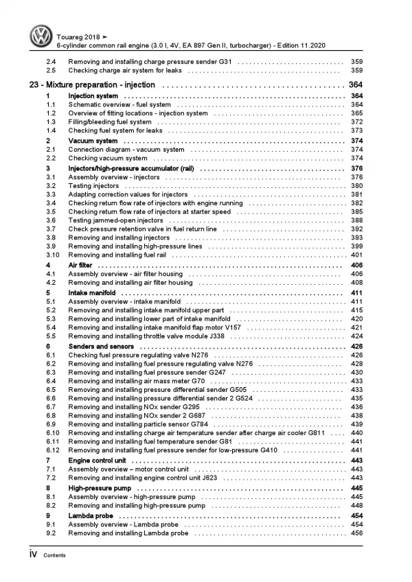 VW Touareg 3 CR from 2018 6-cyl. 3.0l diesel engine 231-285 hp repair manual pdf