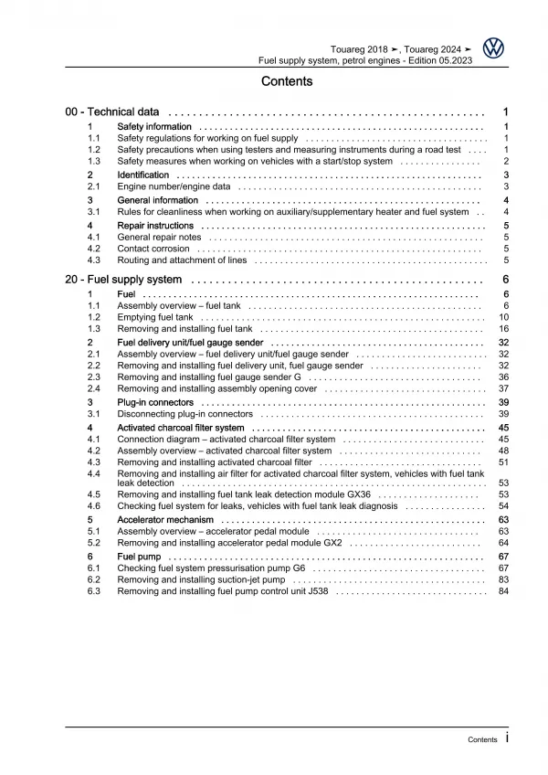 VW Touareg 3 CR from 2018 fuel supply system petrol engines workshop manual pdf