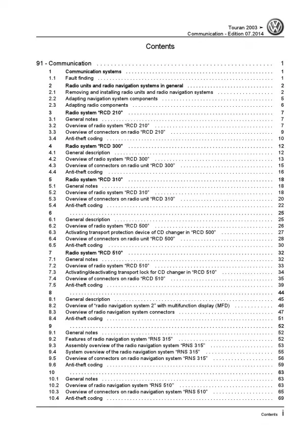 VW Touran 1T 2003-2015 communication radio navigation repair workshop manual pdf