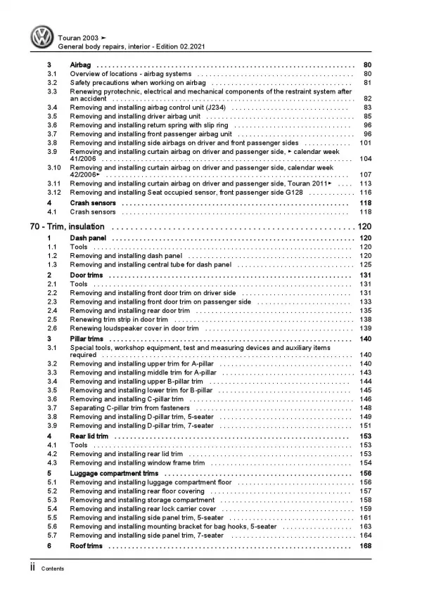 VW Touran 1T 2003-2015 general body repairs interior repair workshop manual pdf