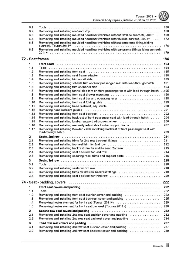 VW Touran 1T 2003-2015 general body repairs interior repair workshop manual pdf