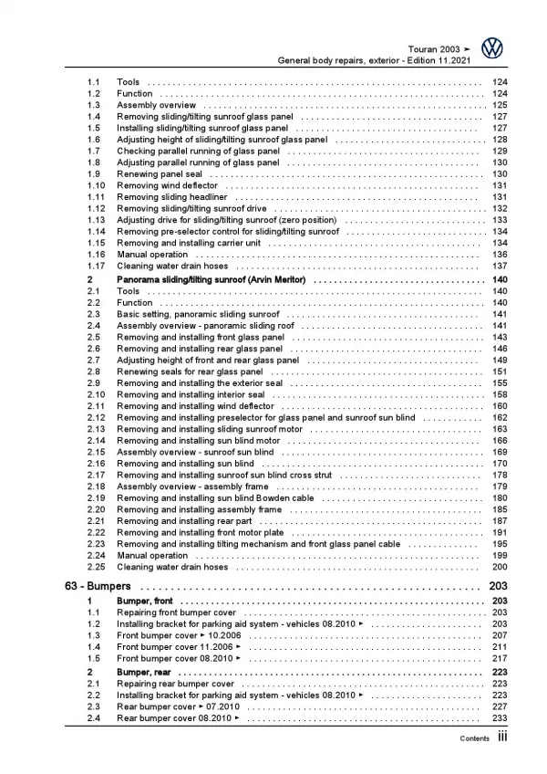 VW Touran 1T 2003-2015 general body repairs exterior repair workshop manual pdf