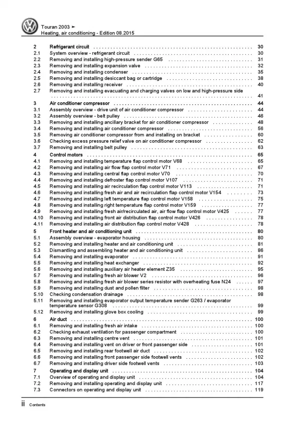 VW Touran 1T (03-15) heating air conditioning system repair workshop manual pdf