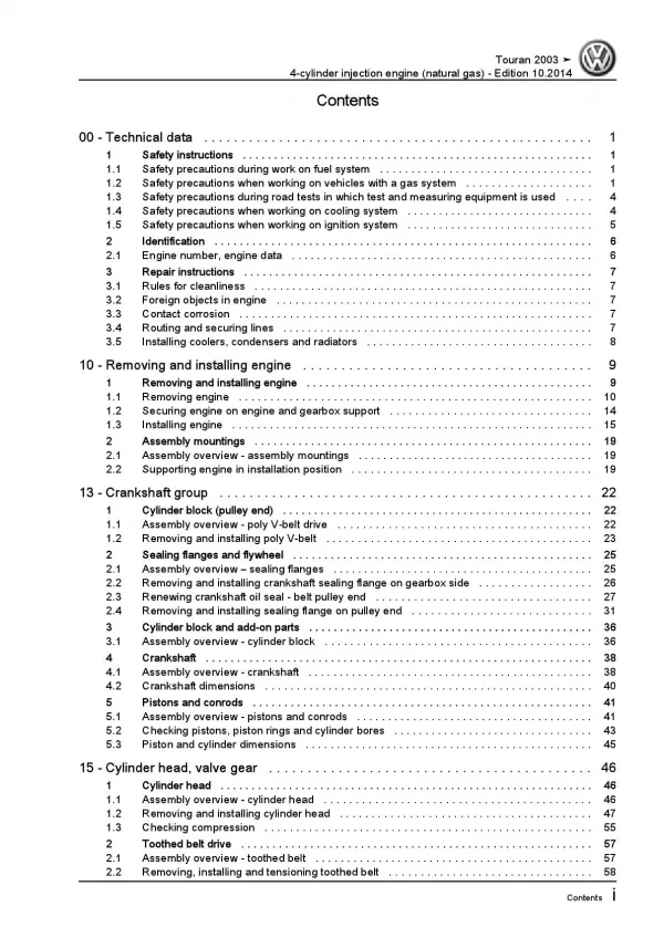 VW Touran 1T 2003-2015 2.0l natural gas petrol engines 109  hp repair manual pdf