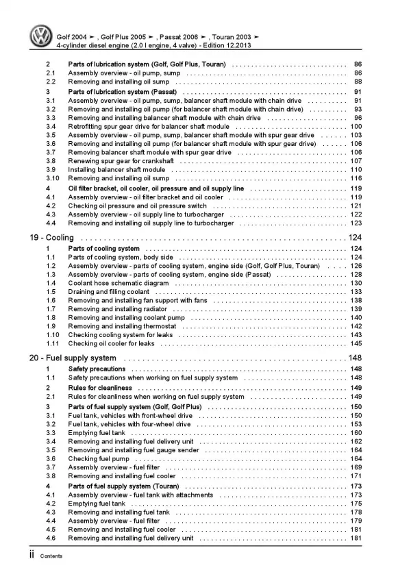 VW Touran 1T 2003-2015 4-cyl. 2.0l diesel engines 120-170 hp repair manual pdf