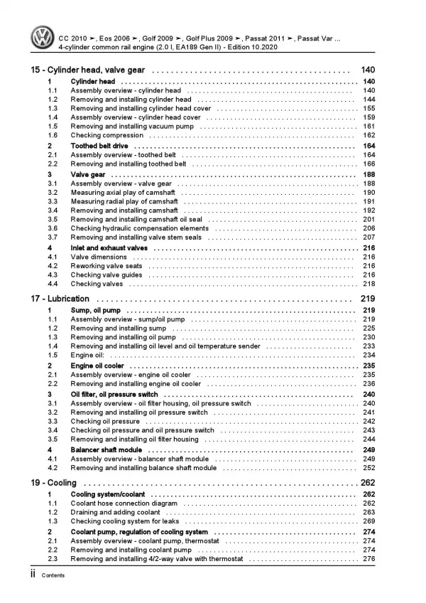 VW Touran 1T 2003-2015 4-cyl. 2.0l diesel engines 110-177 hp repair manual pdf