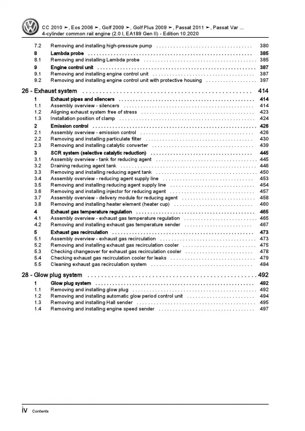 VW Touran 1T 2003-2015 4-cyl. 2.0l diesel engines 110-177 hp repair manual pdf