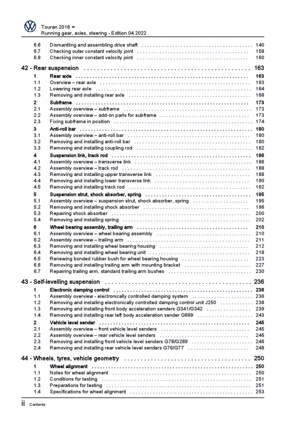 VW Touran 5T from 2015 running gear axles steering repair workshop manual pdf