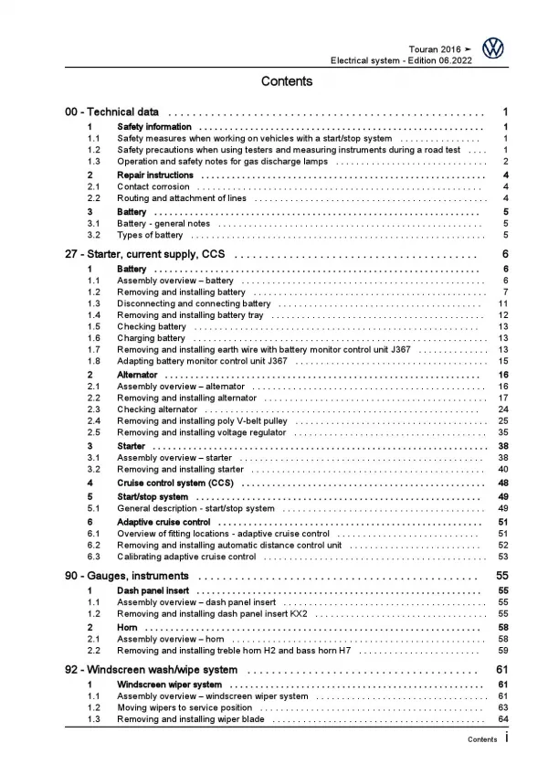 VW Touran type 5T from 2015 electrical system repair workshop manual pdf ebook