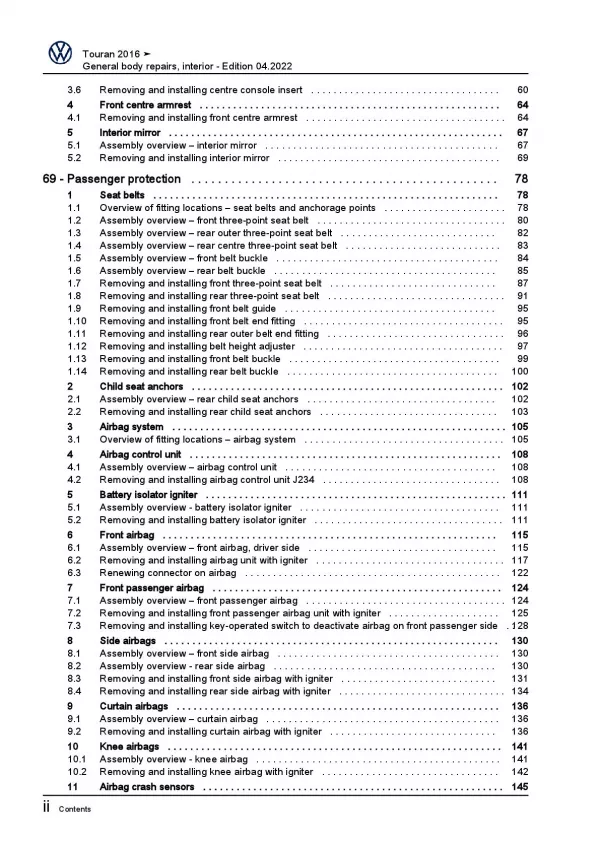 VW Touran 5T from 2015 general body repairs interior repair workshop manual pdf